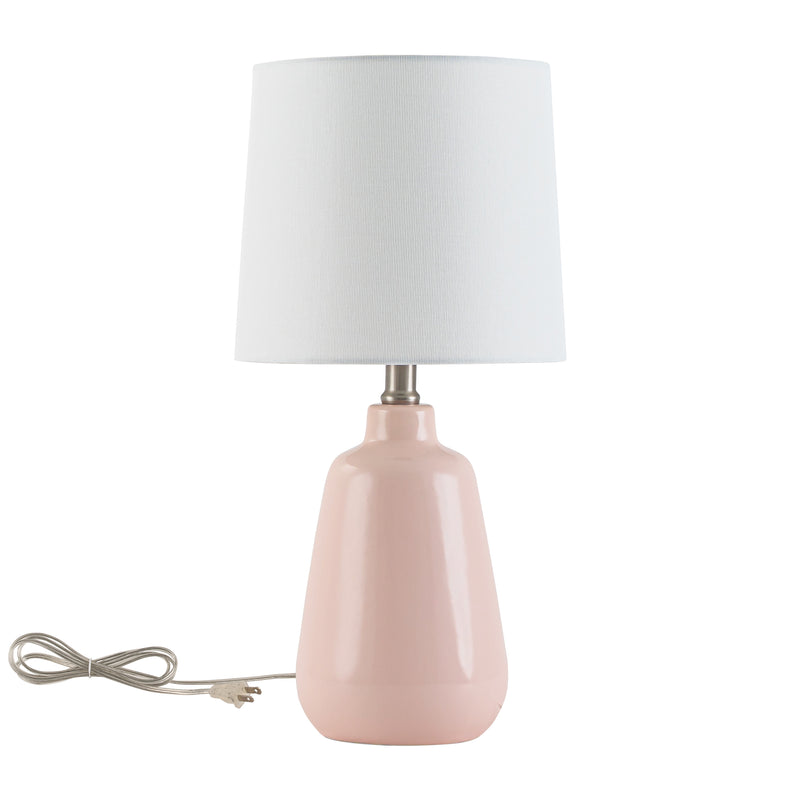 C Cattleya 18.5-Inch Glossy Pink Ceramic Table Lamp with White Fabric Shade for Kids Room,Bedroom