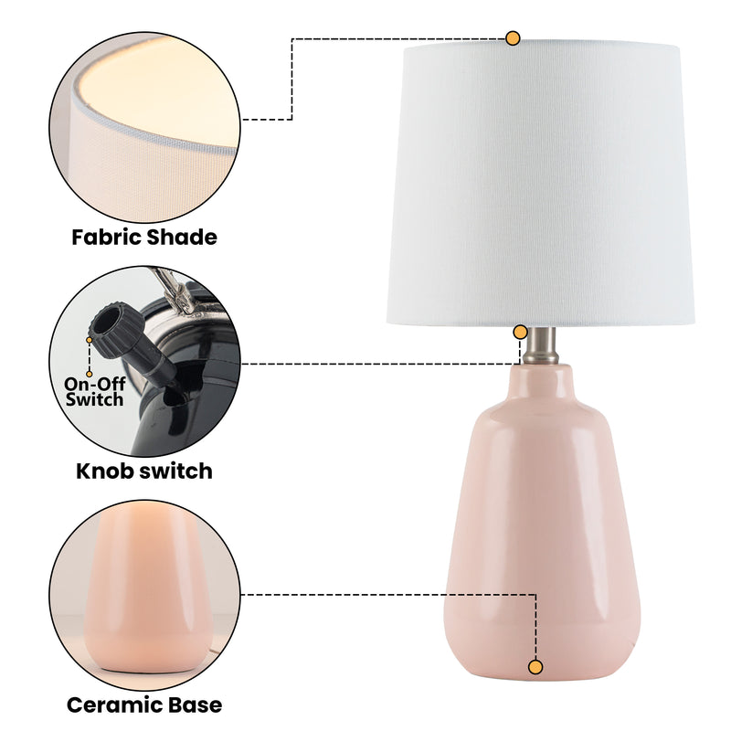 C Cattleya 18.5-Inch Glossy Pink Ceramic Table Lamp with White Fabric Shade for Kids Room,Bedroom