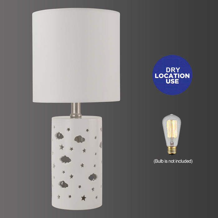 17.5” 1-Light Starry Table Lamp with White Ceramic Base and TC Fabric Shade, 3 Lighting Modes for Living Room,Nightstand and Kids Room