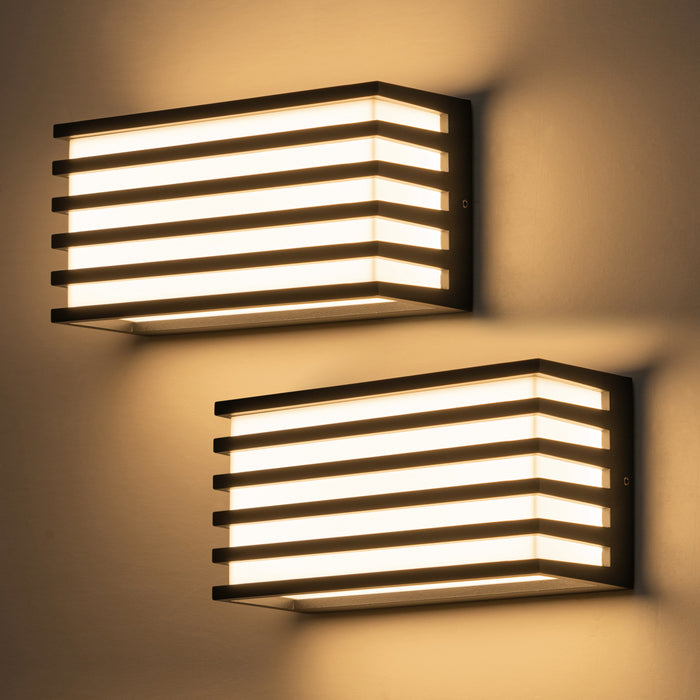 Modern Black Aluminum LED Outdoor Indoor Wall Lights (2-Pack)