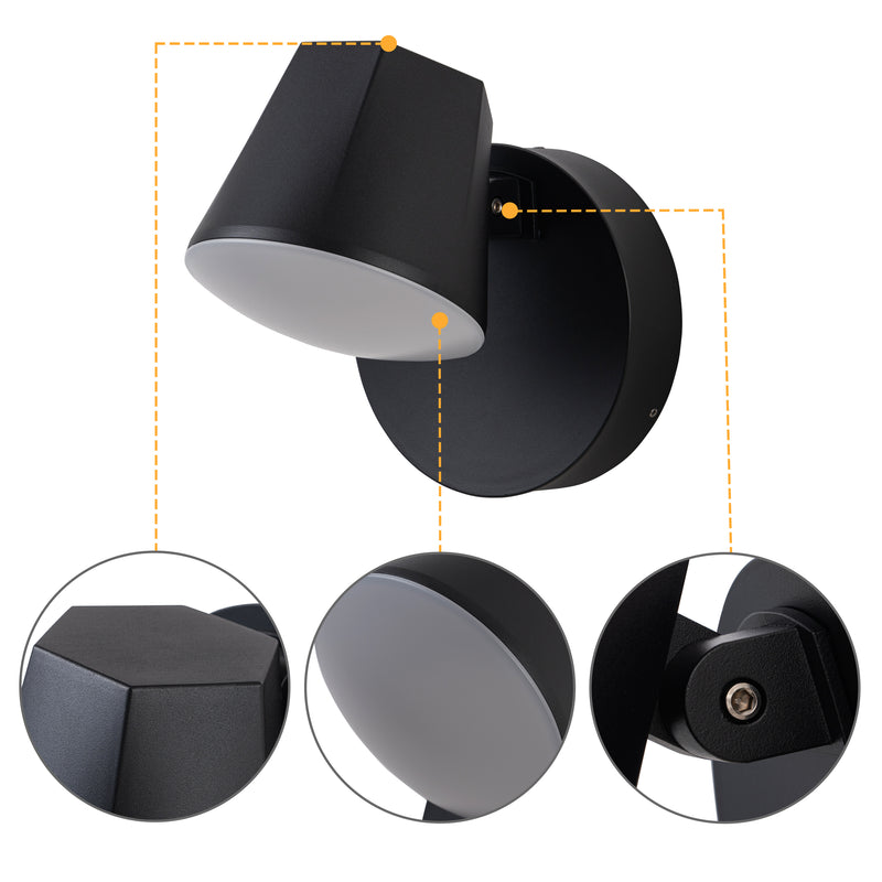 Modern Black Aluminum LED Outdoor Indoor Wall Light with Adjustable Head