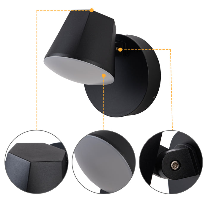 Modern Black Aluminum LED Outdoor Indoor Wall Light with Adjustable Head
