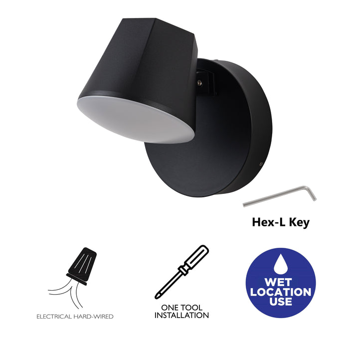 Modern Black Aluminum LED Outdoor Indoor Wall Light with Adjustable Head