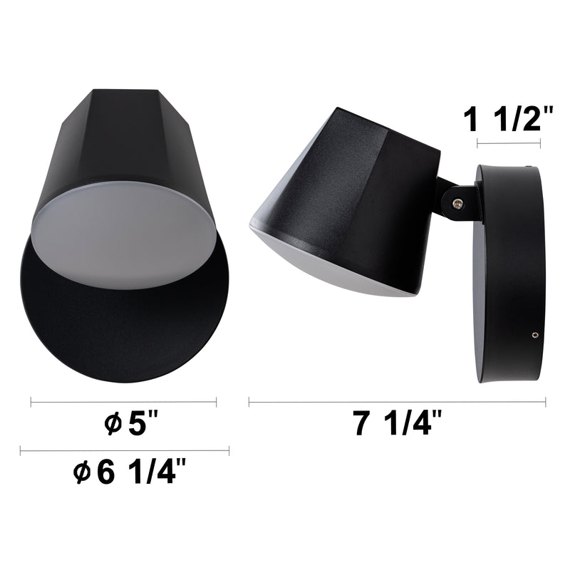Modern Black Aluminum LED Outdoor Indoor Wall Light with Adjustable Head