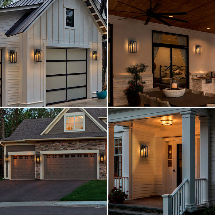 14 in. 1-Light Matte Black Outdoor Wall Lantern Sconce with Cylinder Clear Glass Shade(2-Pack)