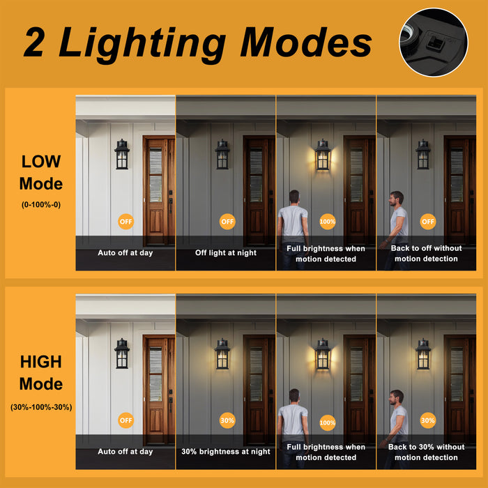 Matte Black Motion Sensor Outdoor Wall Lantern,Dusk to Dawn Exterior Light Fixture with Clear Glass