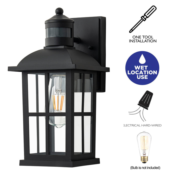 Matte Black Motion Sensor Outdoor Wall Lantern,Dusk to Dawn Exterior Light Fixture with Clear Glass