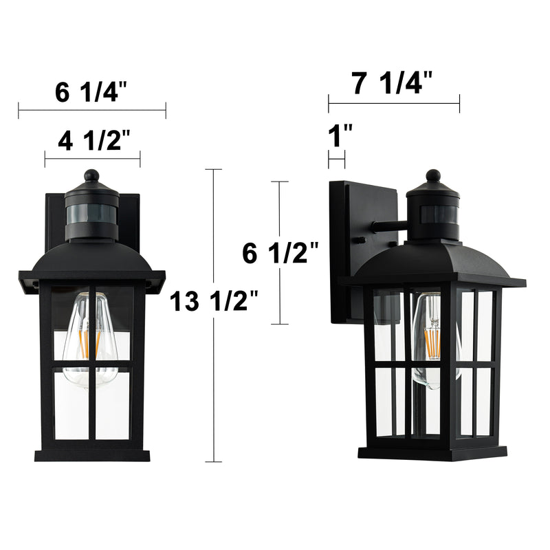 Matte Black Motion Sensor Outdoor Wall Lantern,Dusk to Dawn Exterior Light Fixture with Clear Glass