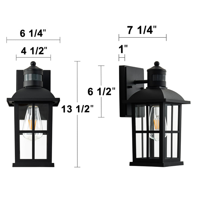 Matte Black Motion Sensor Outdoor Wall Lantern,Dusk to Dawn Exterior Light Fixture with Clear Glass