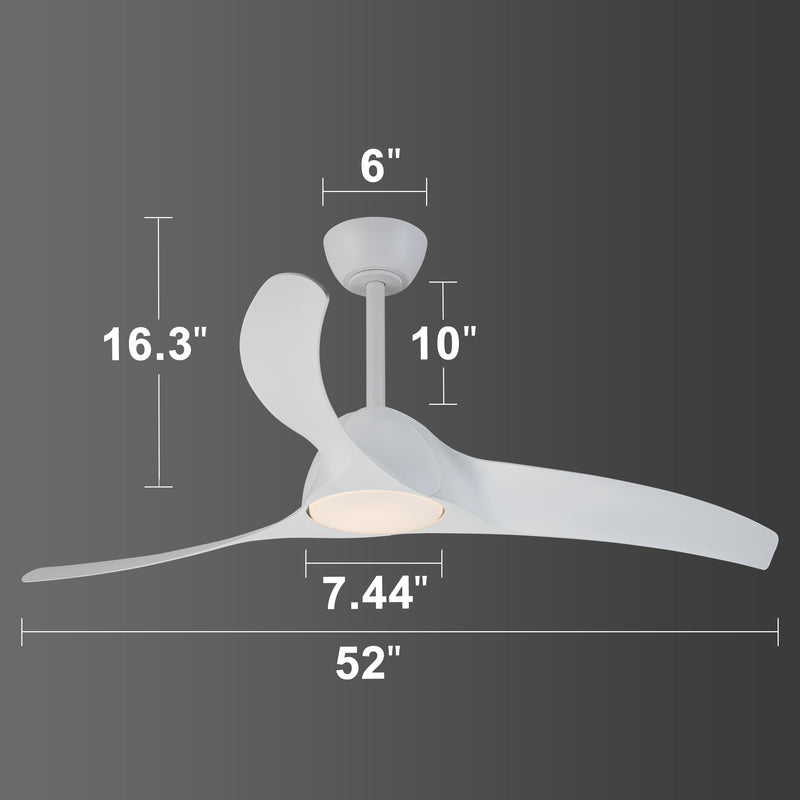 52in. 3-Blades White Dimmable Changeable 3000K/4000K/5000K LED Ceiling Fan with Remote Control
