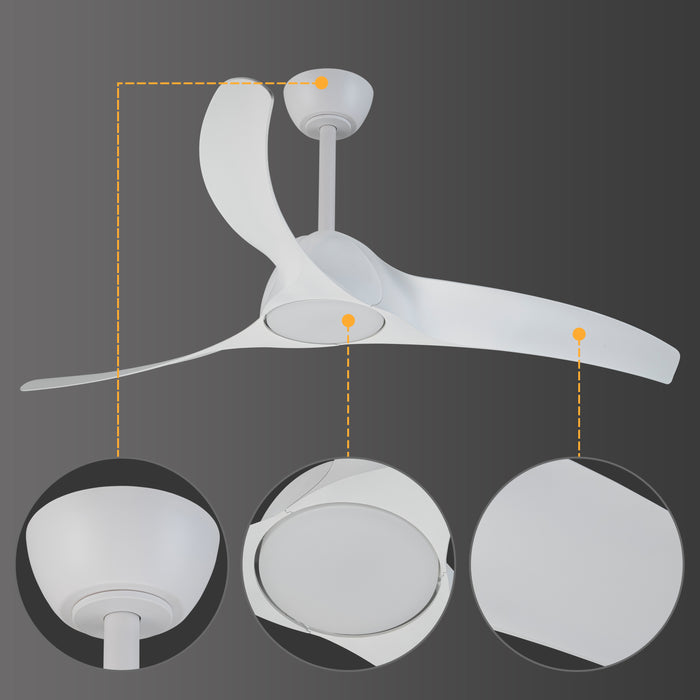 52in. 3-Blades White Dimmable Changeable 3000K/4000K/5000K LED Ceiling Fan with Remote Control