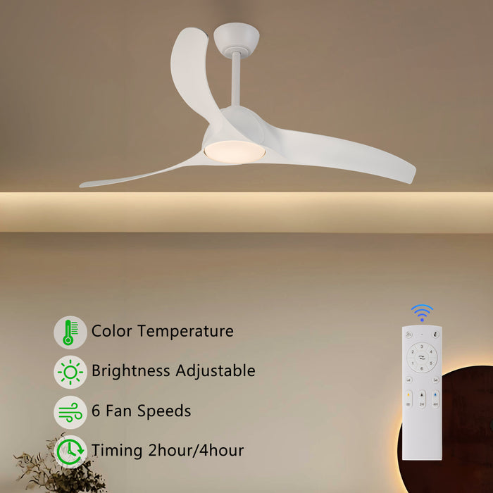 52in. 3-Blades White Dimmable Changeable 3000K/4000K/5000K LED Ceiling Fan with Remote Control