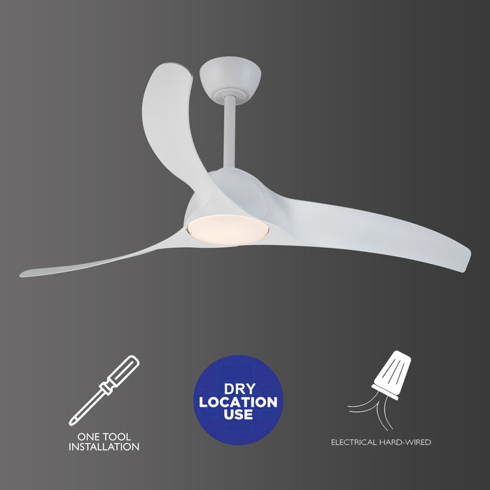 52in. 3-Blades White Dimmable Changeable 3000K/4000K/5000K LED Ceiling Fan with Remote Control