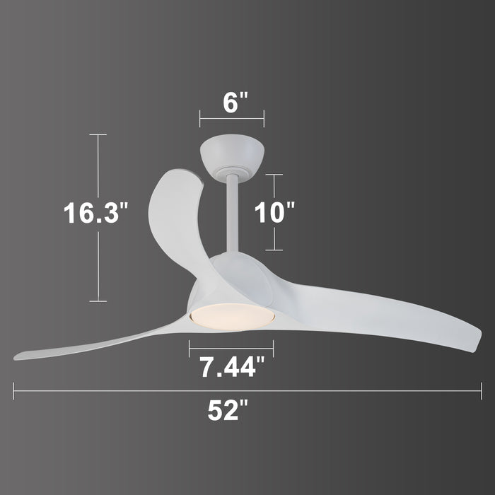 52in. 3-Blades White Dimmable Changeable 3000K/4000K/5000K LED Ceiling Fan with Remote Control