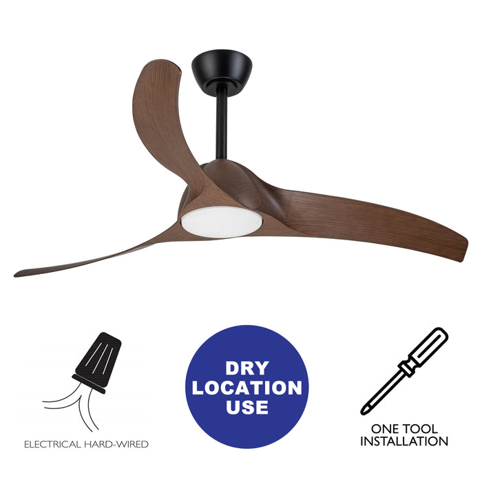 52in. 3-Blades Woodgrain Finish Dimmable Changeable 3000K/4000K/5000K LED Ceiling Fan with Remote Control