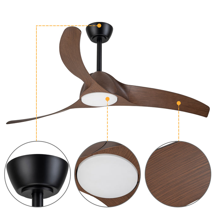 52in. 3-Blades Woodgrain Finish Dimmable Changeable 3000K/4000K/5000K LED Ceiling Fan with Remote Control