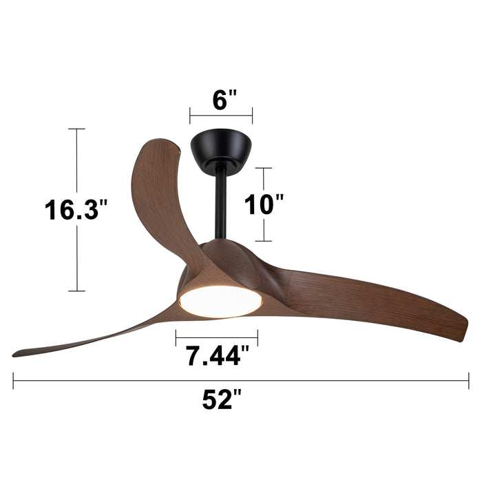 52in. 3-Blades Woodgrain Finish Dimmable Changeable 3000K/4000K/5000K LED Ceiling Fan with Remote Control