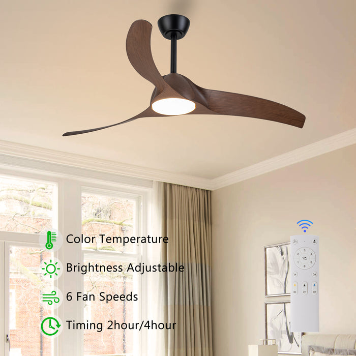 52in. 3-Blades Woodgrain Finish Dimmable Changeable 3000K/4000K/5000K LED Ceiling Fan with Remote Control