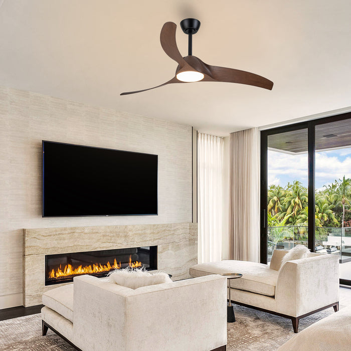 52in. 3-Blades Woodgrain Finish Dimmable Changeable 3000K/4000K/5000K LED Ceiling Fan with Remote Control
