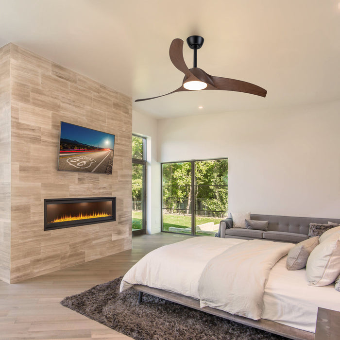 52in. 3-Blades Woodgrain Finish Dimmable Changeable 3000K/4000K/5000K LED Ceiling Fan with Remote Control
