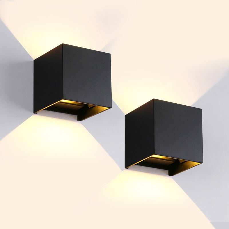 2-Light Black Aluminum Cube LED Wall Light with Adjustable Light