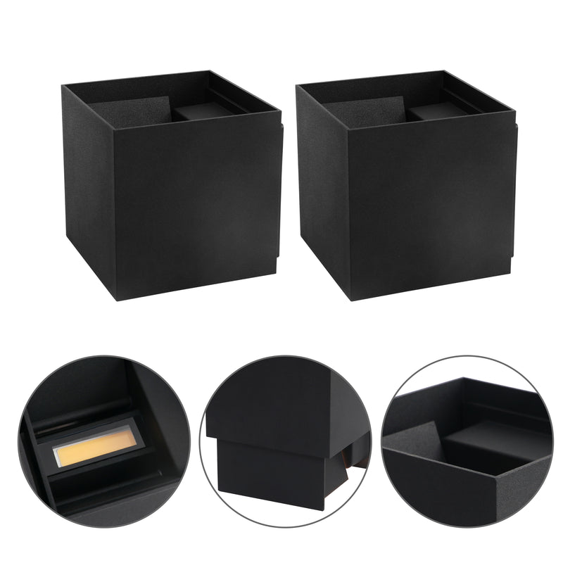 2-Light Black Aluminum Cube LED Wall Light with Adjustable Light