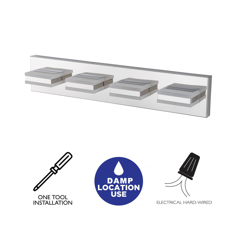 4-Light Stainless Steel 3000K LED Vanity Light