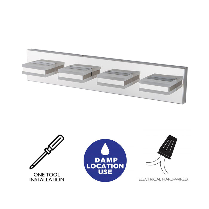 4-Light Stainless Steel 3000K LED Vanity Light