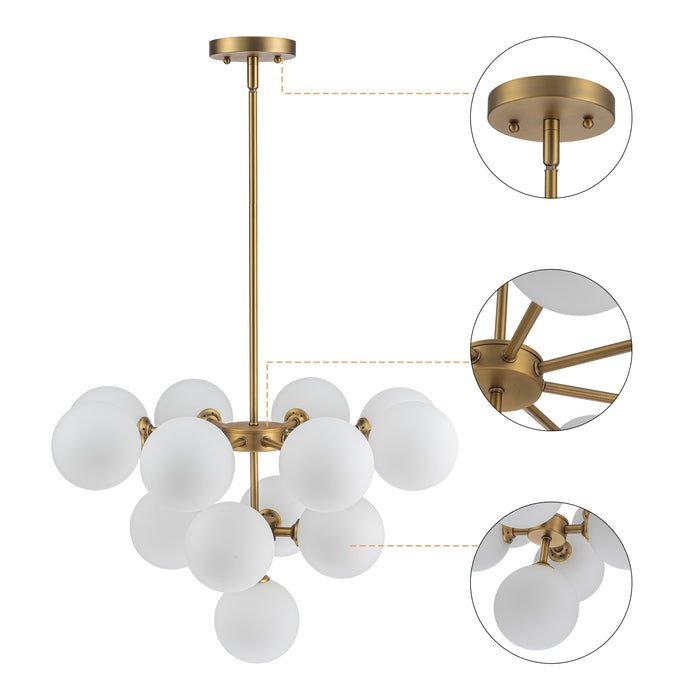 13-Light Brushed Gold Chandelier with Opal Glass Shade (Bulb Included)