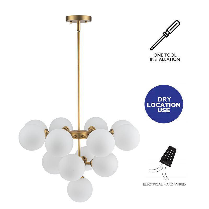 13-Light Brushed Gold Chandelier with Opal Glass Shade (Bulb Included)