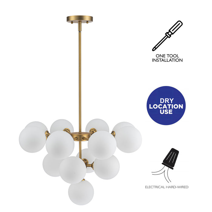 13-Light Brushed Gold Chandelier with Opal Glass Shade (Bulb Included)
