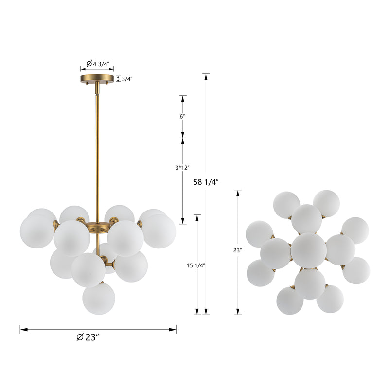 13-Light Brushed Gold Chandelier with Opal Glass Shade (Bulb Included)