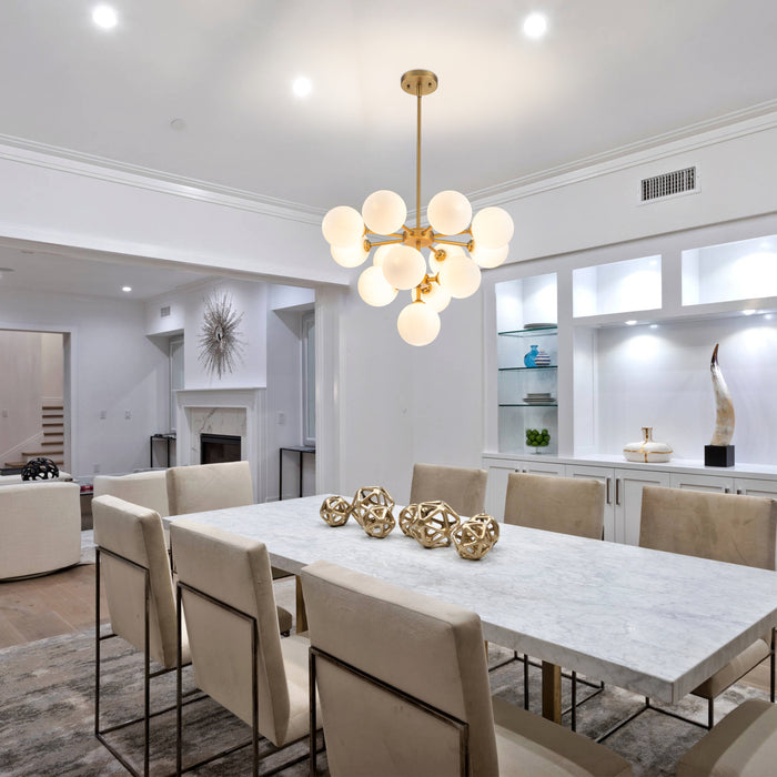 13-Light Brushed Gold Chandelier with Opal Glass Shade (Bulb Included)