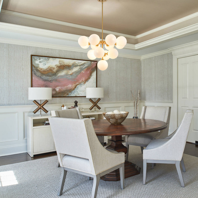 13-Light Brushed Gold Chandelier with Opal Glass Shade (Bulb Included)