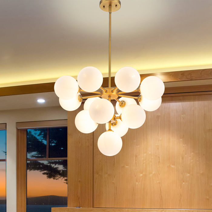 13-Light Brushed Gold Chandelier with Opal Glass Shade (Bulb Included)
