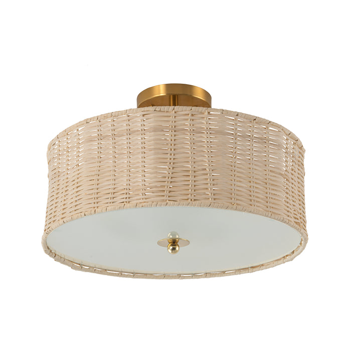3-Light Woven Rattan Semi-Flush Mount Ceiling Light