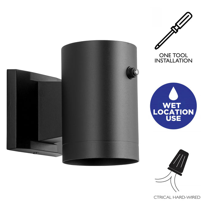 Black Aluminum Dusk to Dawn Cylinder Outdoor Wall Lantern Sconce (2-Pack)