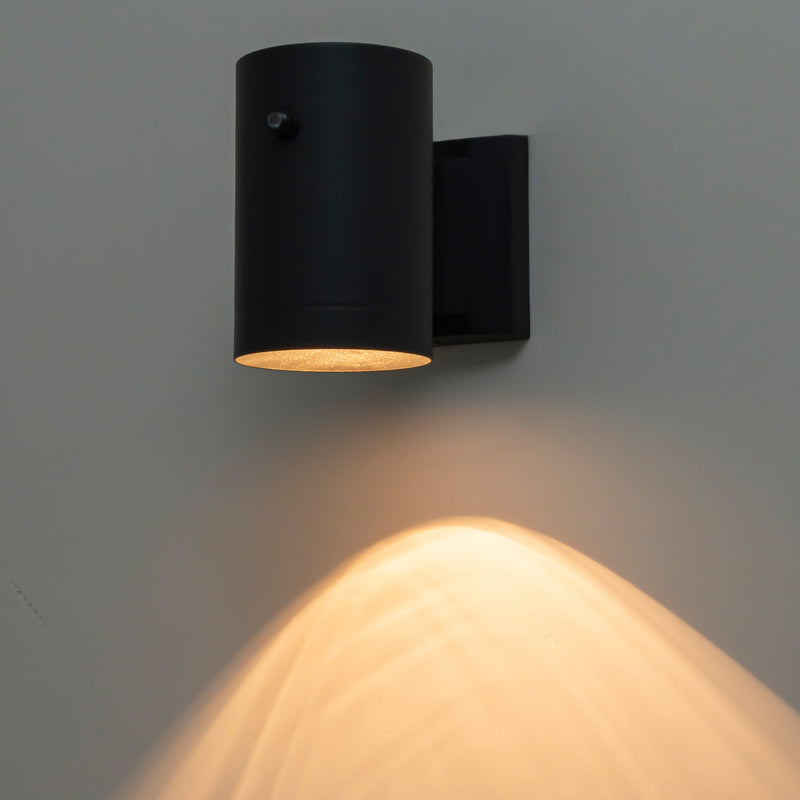 Black Aluminum Dusk to Dawn Cylinder Outdoor Wall Lantern Sconce (2-Pack)