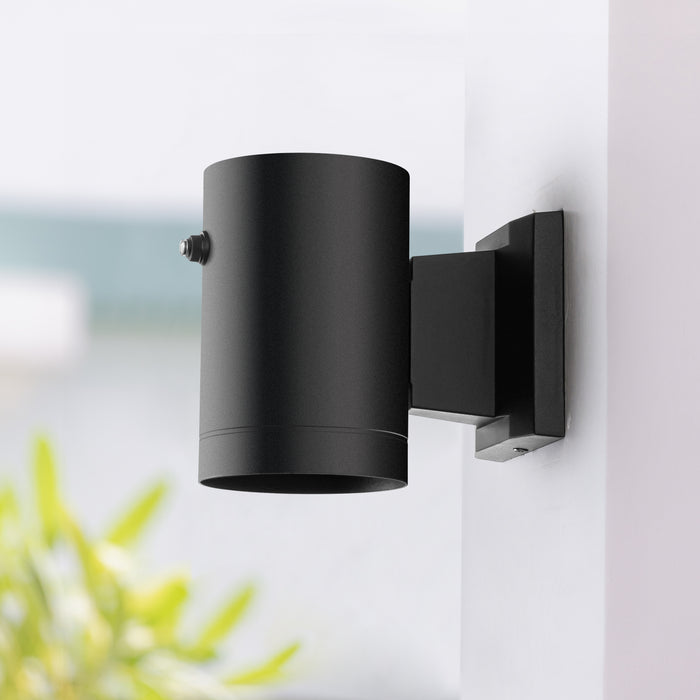 Black Aluminum Dusk to Dawn Cylinder Outdoor Wall Lantern Sconce (2-Pack)