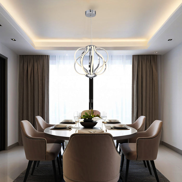 10-Light 18.5inch Chrome 3000K LED Chandelier Pendant Light