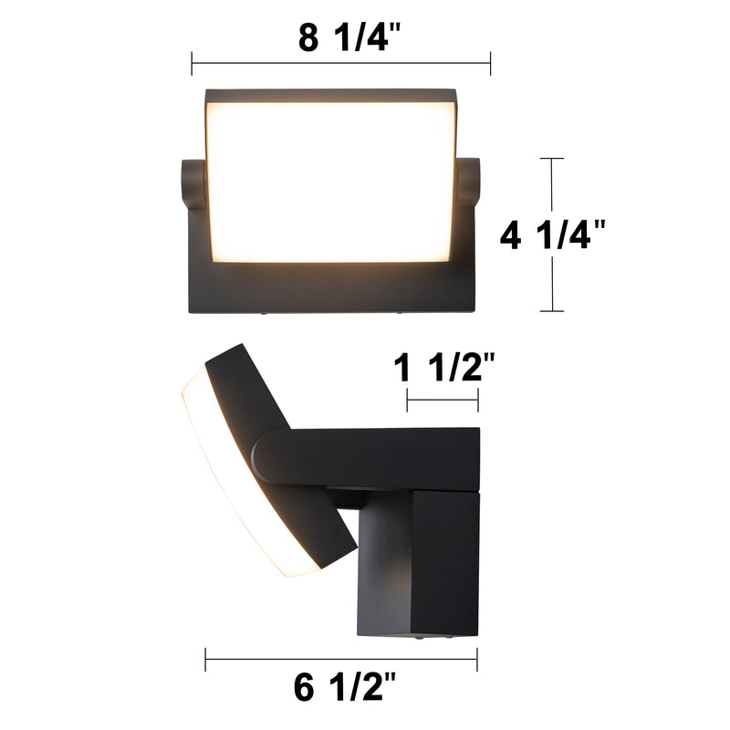 Black Aluminum LED Indoor Outdoor Wall Light with Rotatable Light Direction