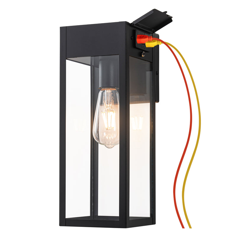 Black Outdoor Wall Lantern Sconce with GFCI Outlet