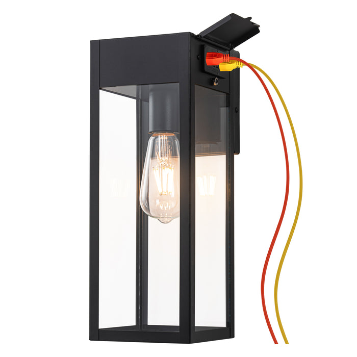Black Outdoor Wall Lantern Sconce with GFCI Outlet