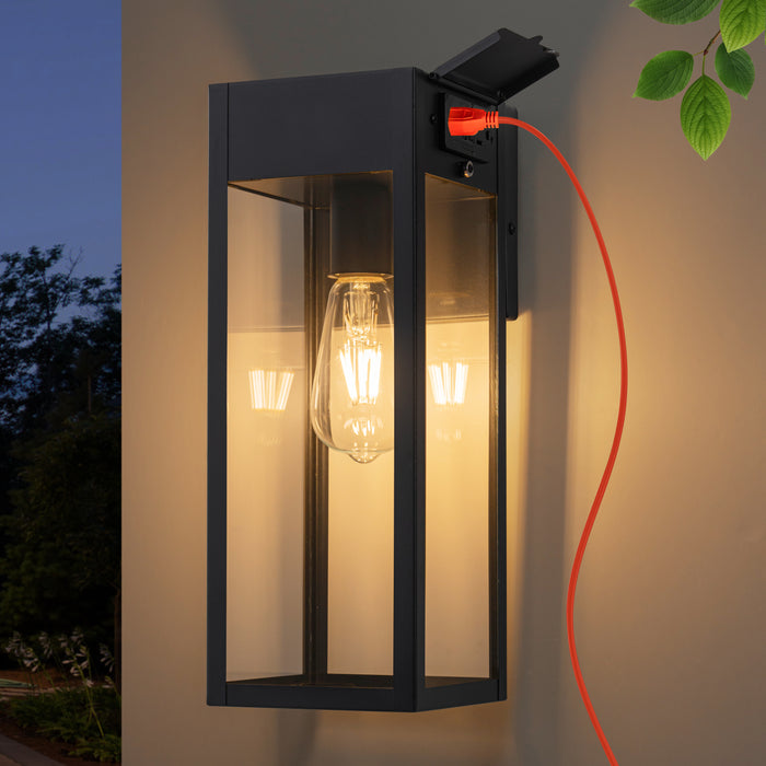 Black Outdoor Wall Lantern Sconce with GFCI Outlet