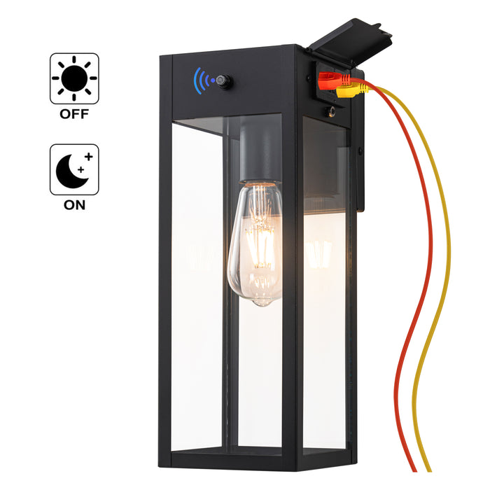 Black Dusk to Dawn Outdoor Wall Lantern Sconce with GFCI Outlet