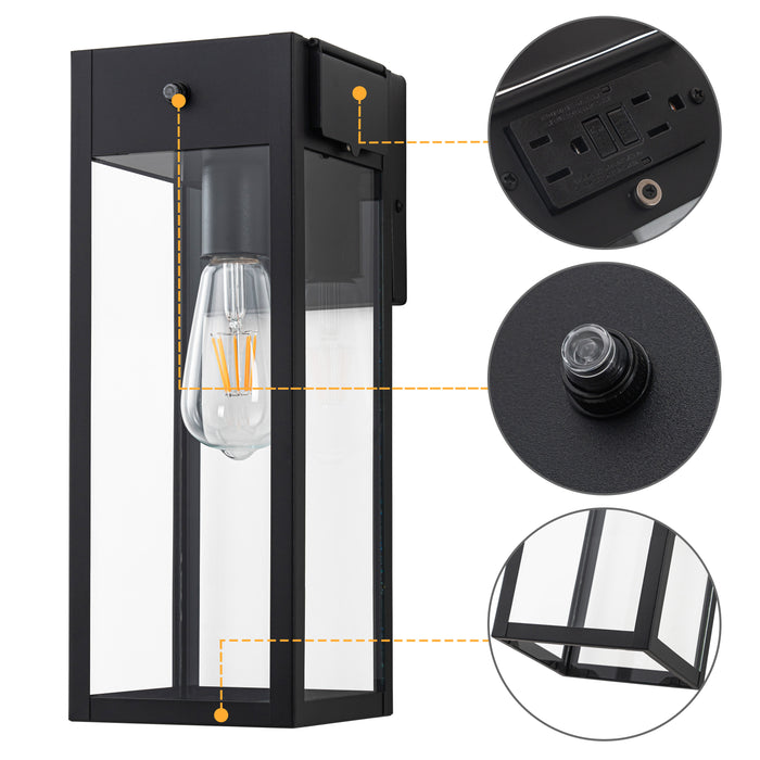 Black Dusk to Dawn Outdoor Wall Lantern Sconce with GFCI Outlet