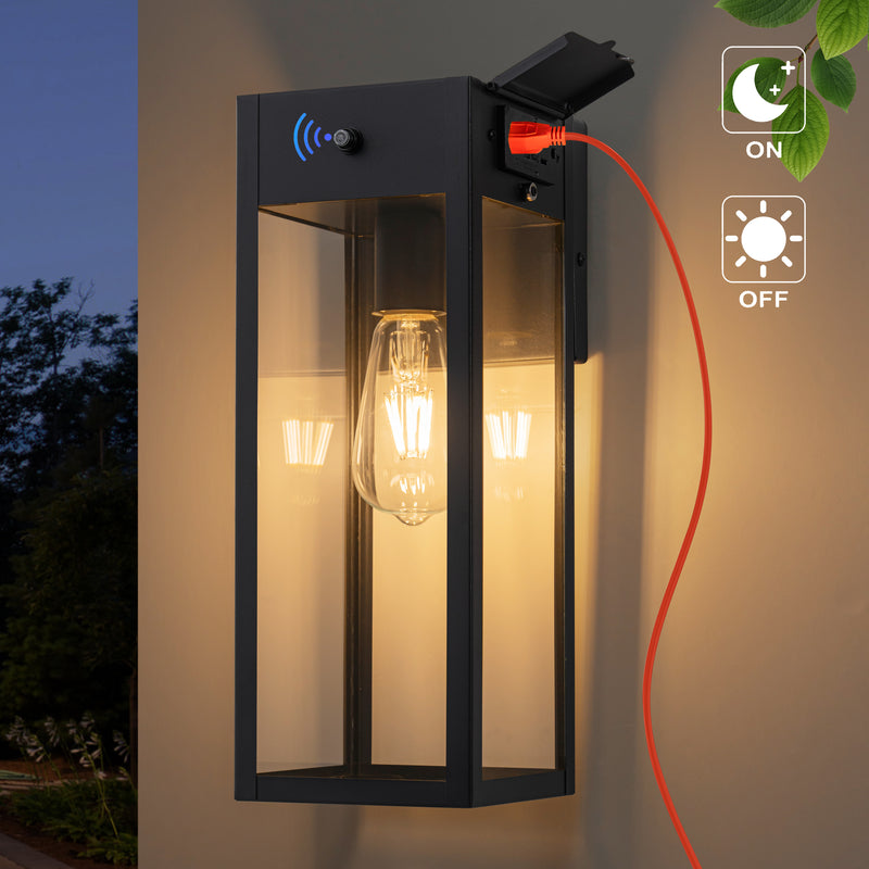 Black Dusk to Dawn Outdoor Wall Lantern Sconce with GFCI Outlet