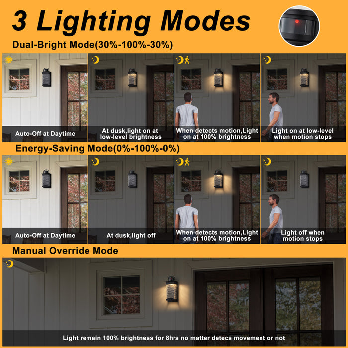 Black Motion Sensor Dusk to Dawn LED Outdoor Wall Lantern Sconce with Bubbled Water Glass