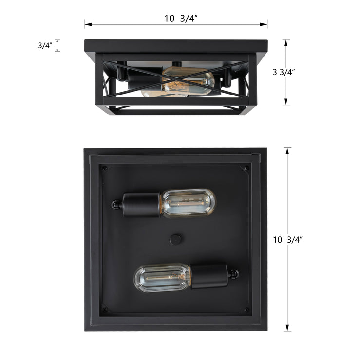 2-Light Black Square Flush Mount Ceiling Light with Turnable Light Cap(2-Pack)