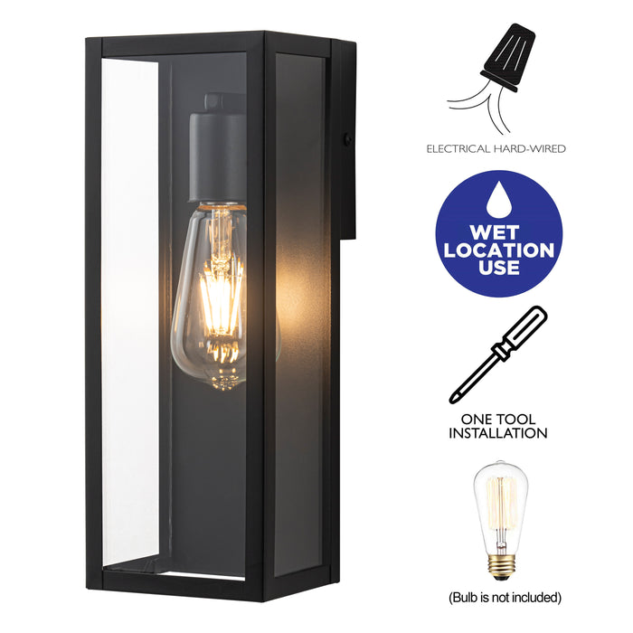 Black Outdoor Wall Lantern Sconce with Clear Tempered Glass (2-Pack)